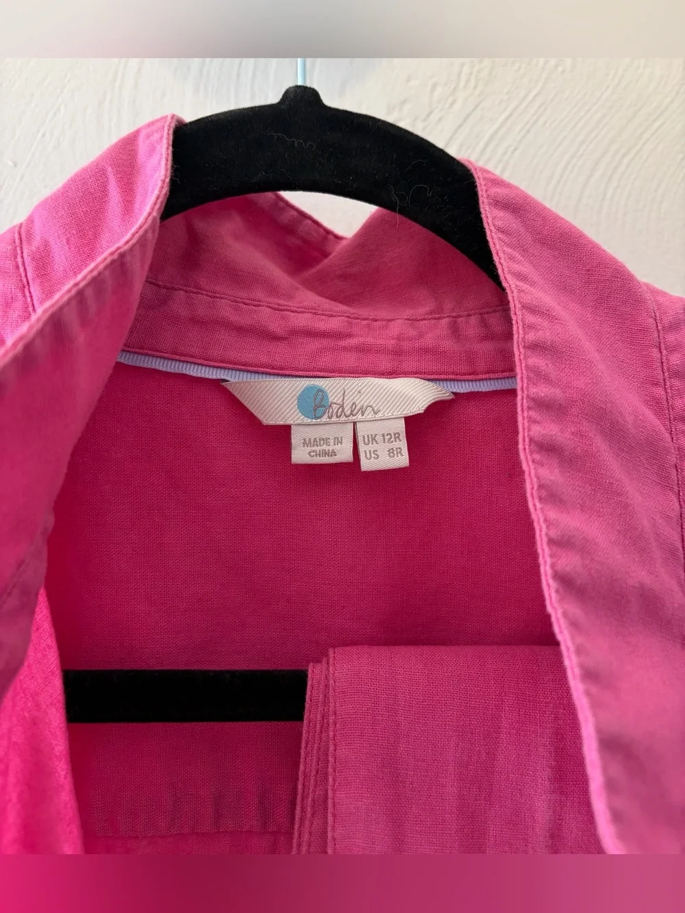 Boden Linen Cotton Midi Shirt Dress 3/4 Sleeve Button Front Pink Size 8R